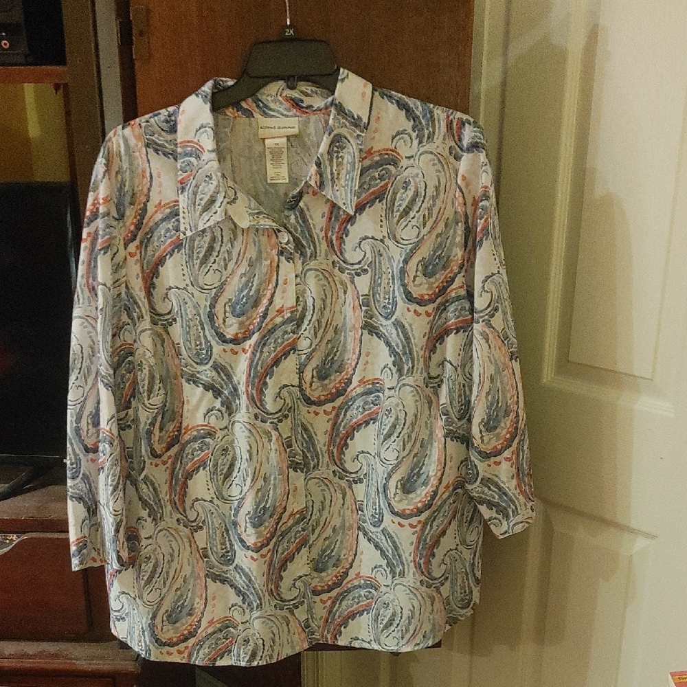 Alfred Dunner Multicolor Paisley Button Down Shirt